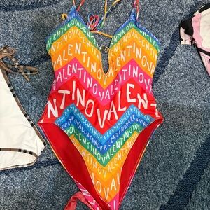 Valentino “Authentic” Multicolor Zigzag One-Piece Swimsuit